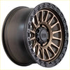 Alpha combat 17x9 two-tone alloy wheel in matte bronze with black lip featuring intricate spokes and embossed logo
