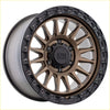 Alpha combat matt bronze with black lip 17x9 alloy wheel with rugged multi-spoke design and alpha outdoors logo center
