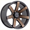 Alpha gauntlet 2 matt black dark bronze tint alloy wheel with black and bronze two-tone finish and alpha 01 road logo