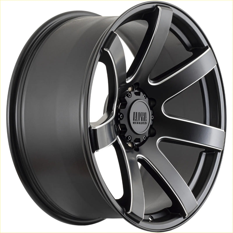 Alpha gauntlet 2 matt black milled 20 30 6139 black and chrome two-tone alloy wheel with multi-spoke design and alpha one logo