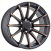 Black and bronze two-tone alloy wheel with sleek multi-spoke design and alpha offroad logo in matt black dark bronze tint