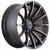 Black and bronze two-tone alloy wheel with multi-spoke design and alpha one logo center for alpha machete matt black dark bronze tint