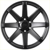 Black matte alloy wheel alpha nomad with bold multi spoke design and alpha logo at the center
