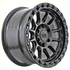 Dark gray matte finished alpha podium alloy wheel with rugged multi spoke design and alpha off road logo center