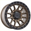 Alpha podium matt bronze with black lip 17x9 alloy wheel with rugged multi-spoke design and alpha offroad logo center