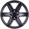 Black matte finish alloy wheel alpha surge with six spokes and alpha brand center cap in matt black finish