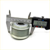 Silver metallic alternator clutch pulley with threaded grooves and central bore measured at 64.19 mm for toyota hilux