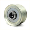 Silver metal alternator pulley with clutch for Toyota Hilux 2004-2015 with threaded bore and ribbed outer surface