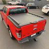 Red ford ranger px1 px2 px3 double cab with black diamond plate aluminium hard lid tonneau cover back view