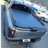 Black diamond plate aluminium hard lid tonneau cover with utg offroad branding for mazda bt 50 double cab 2012-2020