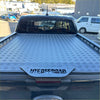 Silver metallic aluminium hard lid with diamond plate and lite offroad branding for mazda bt50 double cab truck bed