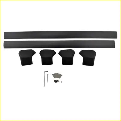 Black rubberized grip handle bars with matching black end caps and silver hardware on aluminium roof rack for honda cr-v