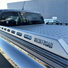 Silver metallic outdoors branded aluminum truck bed liner with diamond plate texture and ventilation slots for BYD Shark 2025+