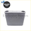 Silver metallic aluminum intercooler with rectangular ribbed design and two circular ports for isuzu d-max 2002-2015