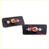 Back side of black rectangular amber side marker lightset with gold metal parts and red wiring for Toyota Hilux 72-78