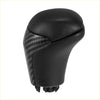 Black automatic gear stick shift knob for Toyota Tacoma with glossy leather top and carbon fiber side panel