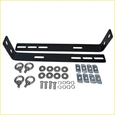 Black metal awning brackets and eyelets kit with assorted hardware for rhino pioneer and yakima platform rack