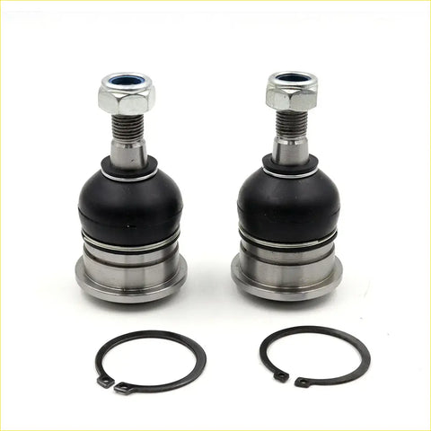 Pair of black and silver metal ball joints with hex nuts and black retaining rings for toyota hilux 2004-2016