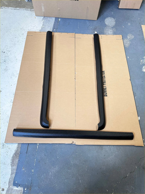 Black rubber bedside rail covers 3 piece set for ford ranger px1/2/3 2012-2021 with matte smooth curved design
