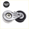 Silver and black belt tensioner pulley with metallic housing and rubber grooved wheel for ford ranger mazda b4000