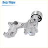 Silver metallic belt tensioner pulley assembly with cylindrical pulley and mounting brackets for toyota trucks