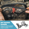 Silver metal belt tensioner pulley assembly with cylindrical roller and mounting brackets for toyota tacoma 2005-2015