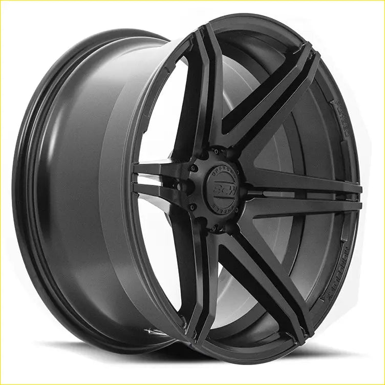 Black matte finished alloy wheel bgw tempest with five spokes and bcw branded center cap