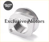 Shiny silver billet aluminium adapter flange with machined bore and square face for 50mm blow off valve