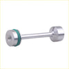 Silver-toned billet aluminum oil diverter barbell with threaded end cap and green gasket for ls1 ls2 engines