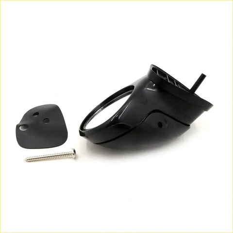Black plastic motorcycle headlight housing with mounting bracket and screw for toyota hilux blind side fender mirror back view