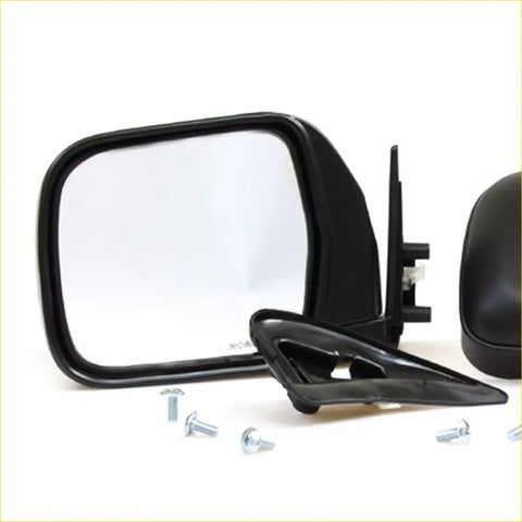Black plastic door mirror for Toyota Hilux 4Runner 1988-1997 with rectangular reflective surface and mounting hardware visible