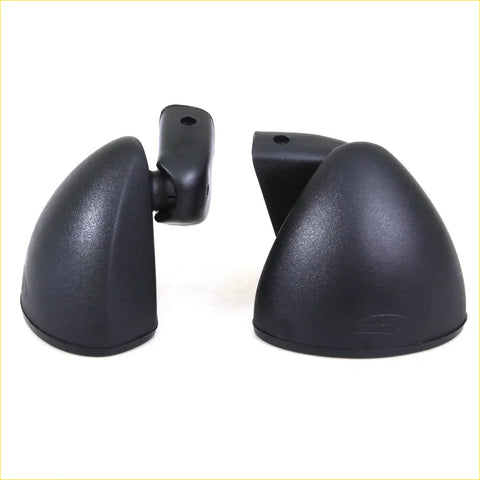 Black plastic side mirror covers with matte finish and curved dome design for nissan datsun bluebird 1963-1981