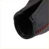 Black faux leather gear shift knob cover for toyota highlander with red stitching and perforated detailing