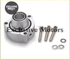 Silver metallic blow off adaptor for vag fsit tfsi with integrated bearing flanged base and matching bolts and washers
