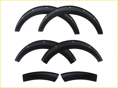 Set of black plastic bolt fender flares with silver rivets suitable for hiace 2005 to 2018 models