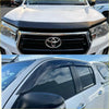Black plastic side window visor for toyota hilux pickup truck matte bonnet guard 2015-2020 model back side view