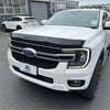 White ford ranger with black grille and chrome accents featuring a bonnet guard protector stone guard for ford everest 2022+
