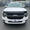 White ford ranger pickup with black bonnet guard protector stone guard and chrome grille for ford everest 2022+