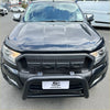 Black ford ranger with rugged bonnet guard stone protector and glossy finish for px2 px3 2016-2021 models