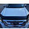 Silver isuzu d-max pickup with a chrome grille and black bonnet guard stone protector 2016-2020 model