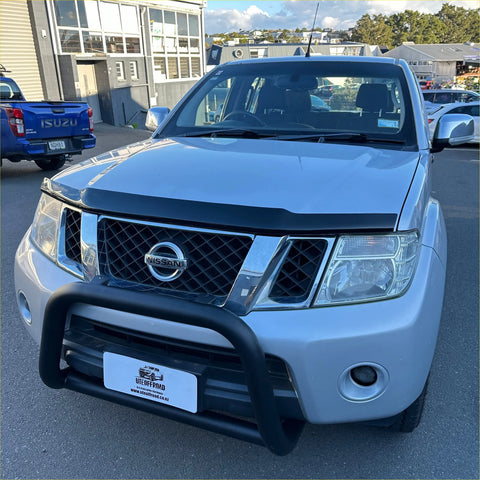 Silver nissan np300 pickup with black bonnet guard stone protector and chrome grille accents for navara d40 2005-2015 thai