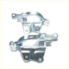 Silver metal bonnet hinge brackets with polished finish and precise cutouts for Toyota Hilux Revo 2015-2023