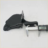 Black metal bonnet hinge lh for toyota hilux 1978-1983 with sleek curved design and precise engineering shown from back side