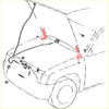 Red plastic hood latch mechanism from bonnet hinge set for toyota hilux 1988-2005 shown from the back side