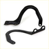 Black metal bonnet hinge brackets with glossy finish and mounting holes for toyota hilux 1985-1997