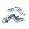 Silver metal bonnet hinges with curved design and mounting holes for Toyota Hilux Revo 4WD 2015-2023