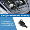 Black bonnet latch assembly for Toyota Avalon 2005-2010 with spring-loaded mechanism for securing hood