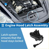 Black plastic bonnet latch assembly with electrical wire for toyota land cruiser 2016-2020 shown from back side