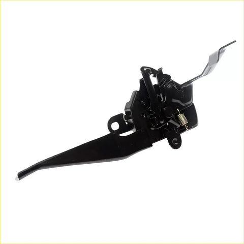 Black metal bonnet latch for Toyota Hilux Revo 2015-2023 with spring mechanism and lever handle close-up view