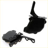Black metal bonnet lock hinge brackets with glossy finish and multiple mounting holes for toyota hilux models